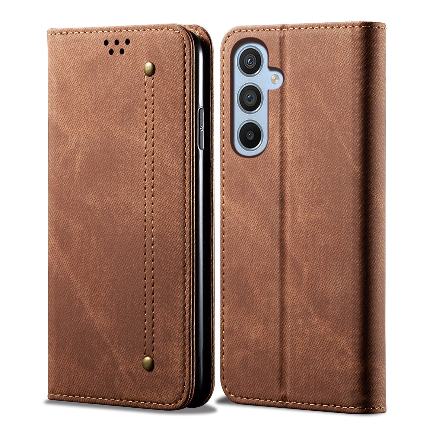 Retro Demin Wallet Leather Galaxy S24 FE Case Frosted TPU Shell