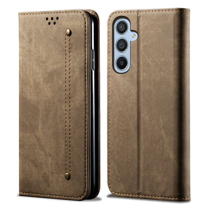 Retro Demin Wallet Leather Galaxy S24 FE Case Frosted TPU Shell