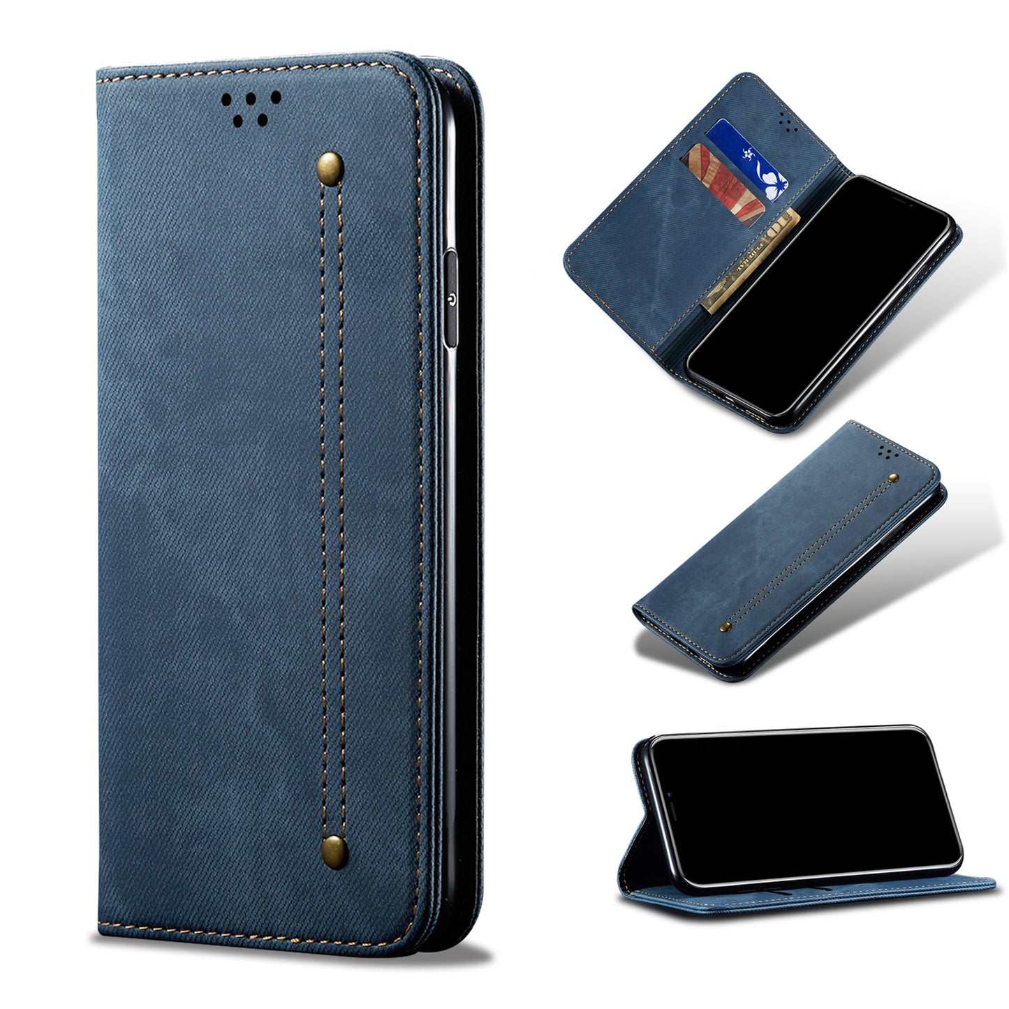 Retro Demin Wallet Leather Google Pixel 9 Pro XL Case Frosted TPU Shell