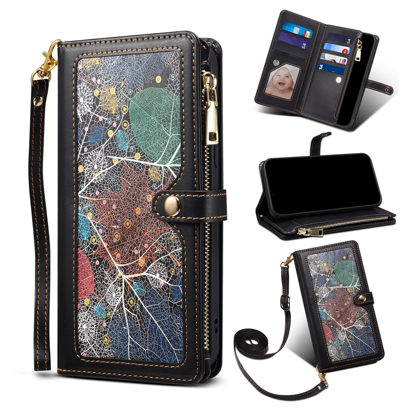 Multi-function 8 Card Slots Astral Galaxy A13 Case with Hand Strap