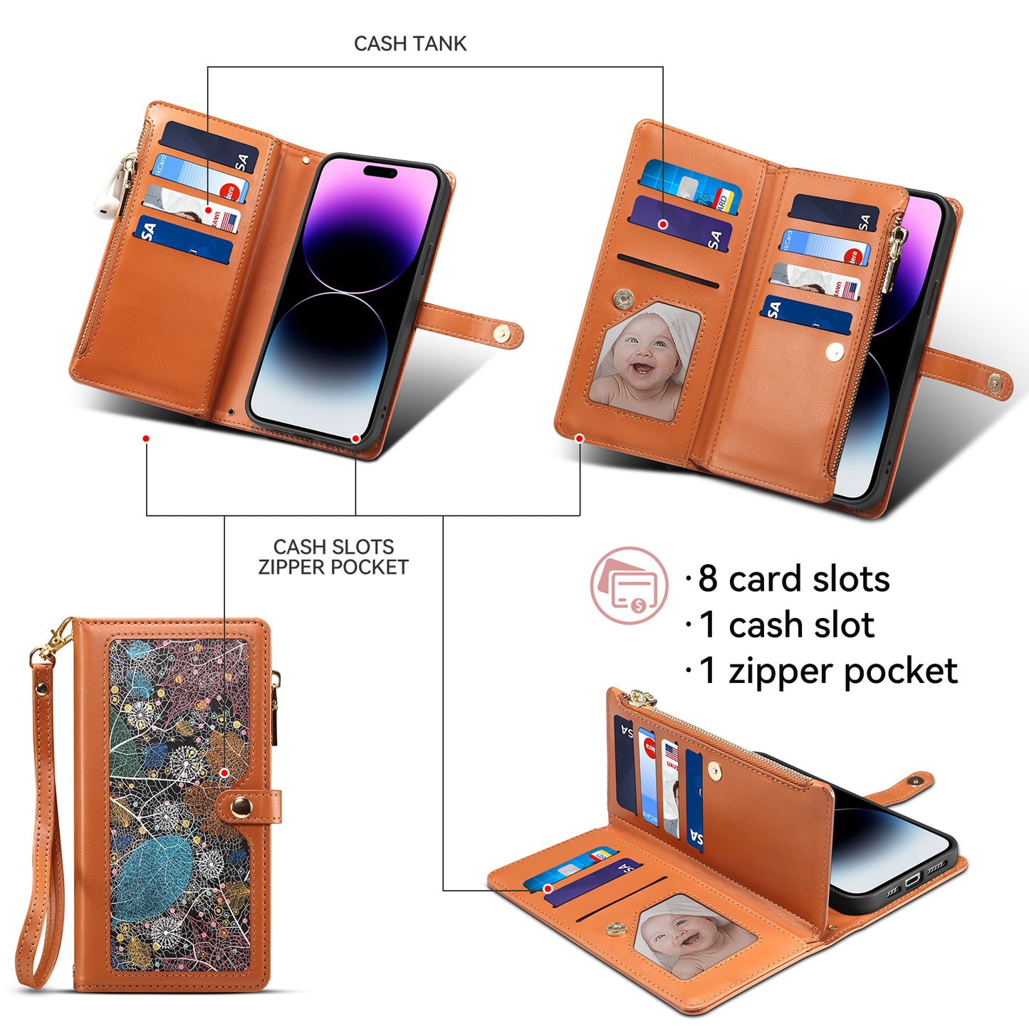 Multi-function 8 Card Slots Astral iPhone 15 Pro Max Case Hand Strap