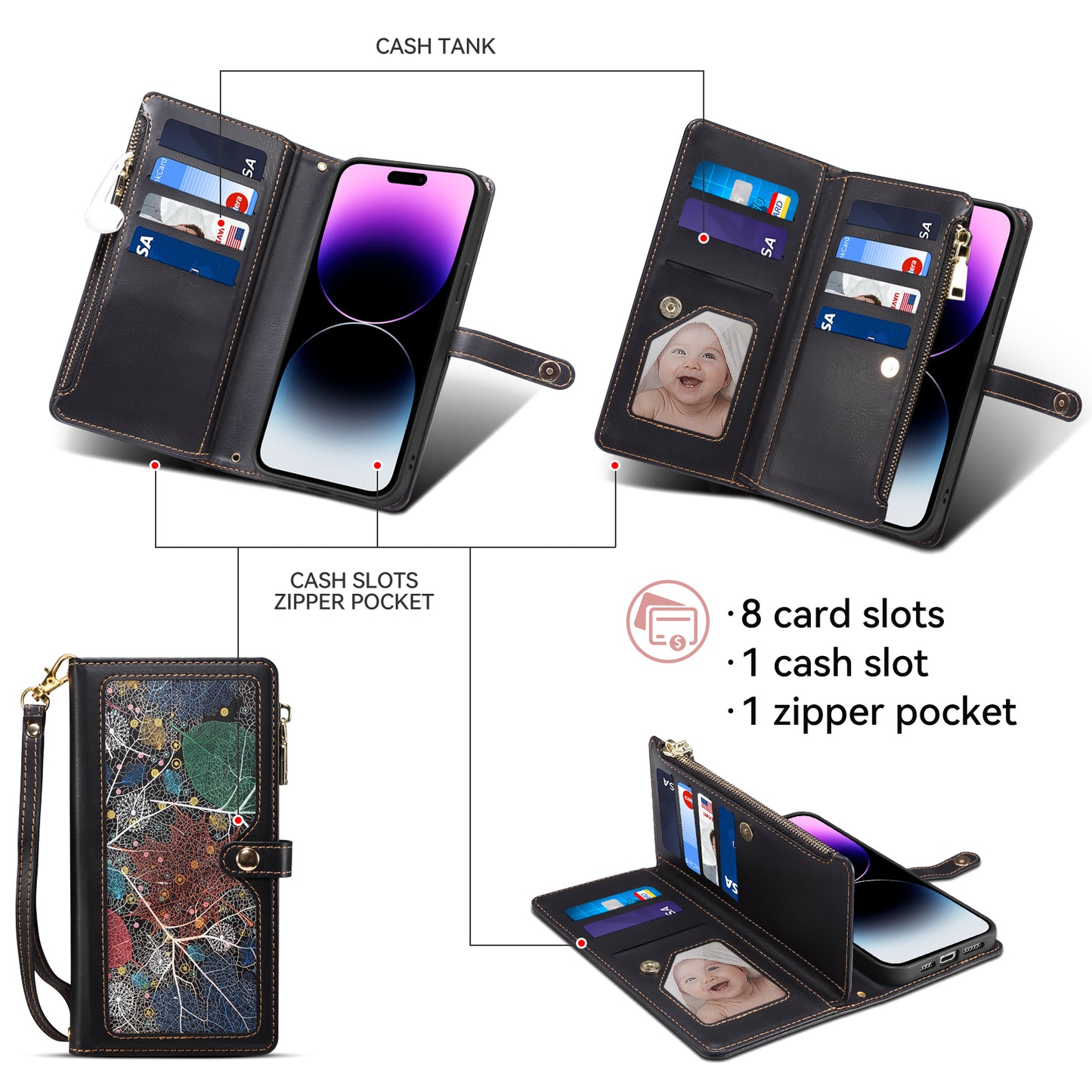 Multi-function 8 Card Slots Astral Galaxy S23 FE Case with Hand Strap