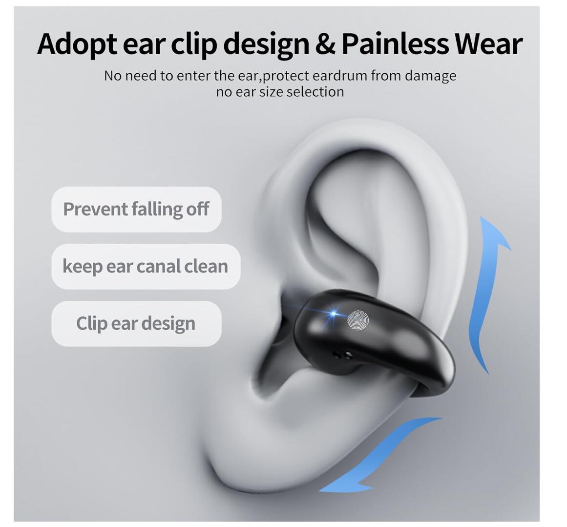 Earbuds Clip Bluetooth 5.3 Sports Built-in Microphone 36Hrs LED