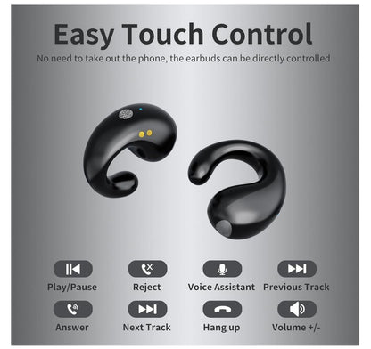 Earbuds Clip Bluetooth 5.3 Sports Built-in Microphone 36Hrs LED