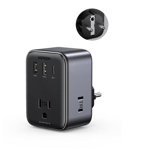 European Travel Plug 30W USB-C Charger Adapter 3-Port Cable