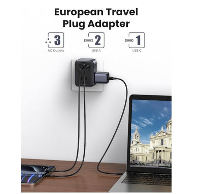 European Travel Plug 30W USB-C Charger Adapter 3-Port Cable