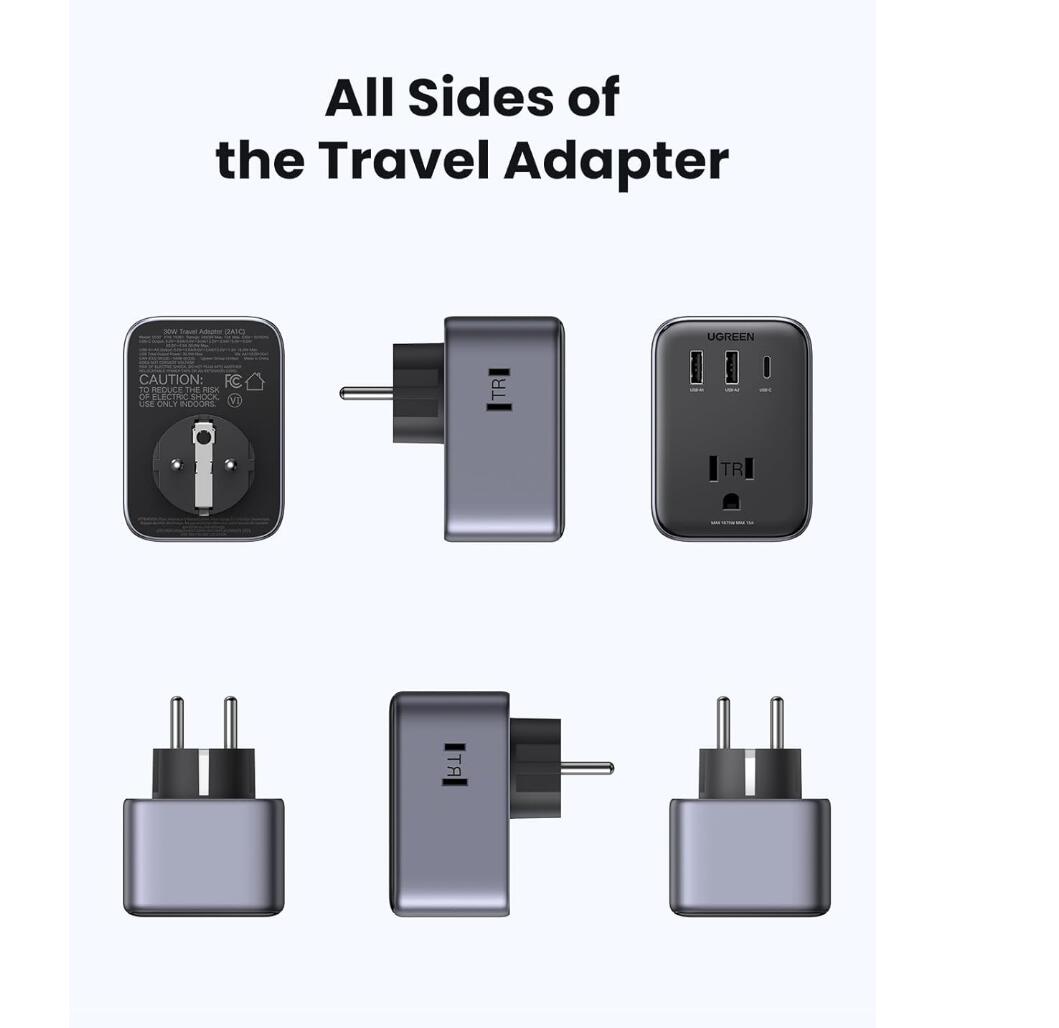 European Travel Plug 30W USB-C Charger Adapter 3-Port Cable