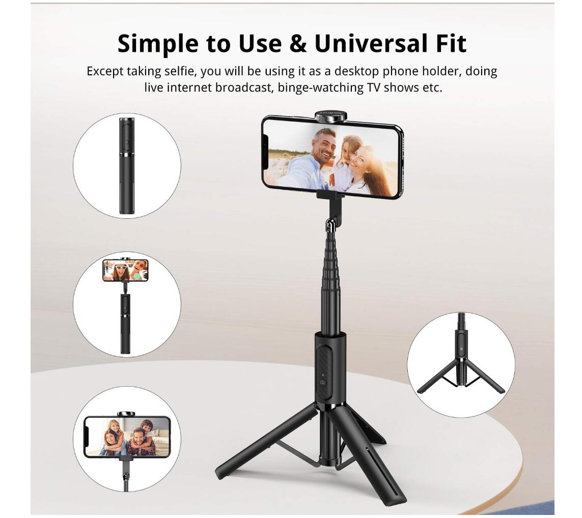 Extension 3-in-1 Bluetooth Selfie Stick Triple with Wireless Remote Aluminum