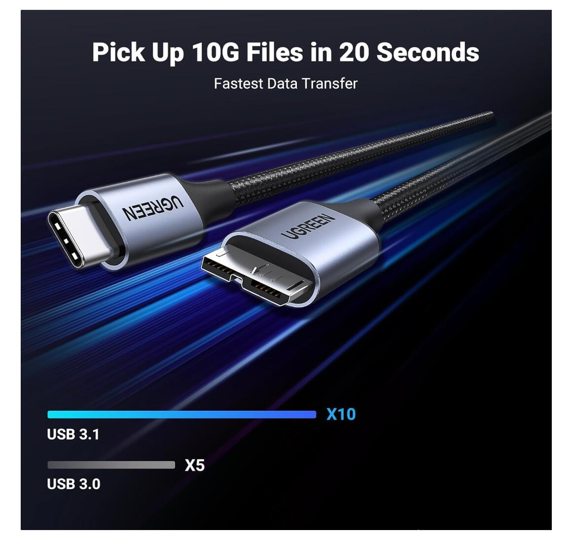 External Fastest Transfer 10Gbps Hard Drive Cable Micro-B to USB-C