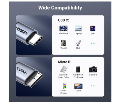 External Fastest Transfer 10Gbps Hard Drive Cable Micro-B to USB-C