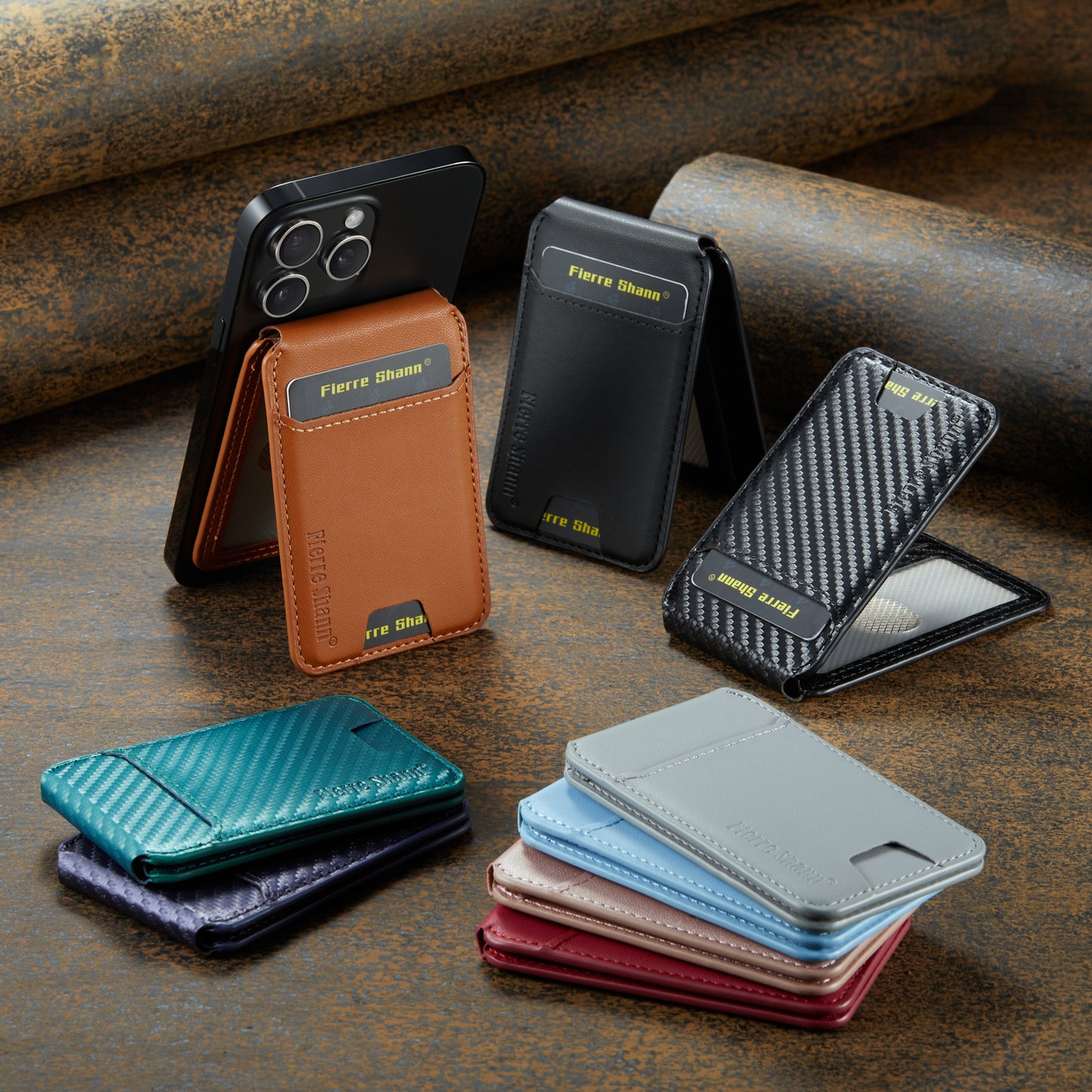 Shaft Carbon Fiber Leather Phone Card Case with Magnetic