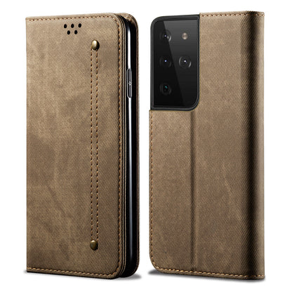 Retro Demin Wallet Leather Galaxy S22 Ultra Case Frosted TPU Shell