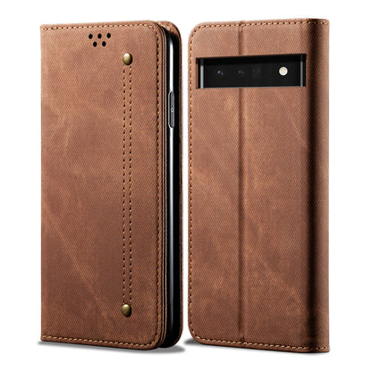 Retro Demin Wallet Leather Google Pixel 6 Pro Case Frosted TPU Shell