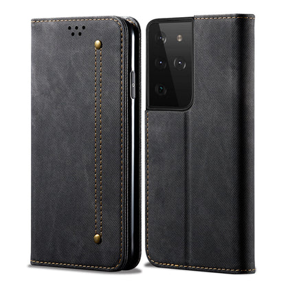 Retro Demin Wallet Leather Galaxy S22 Ultra Case Frosted TPU Shell