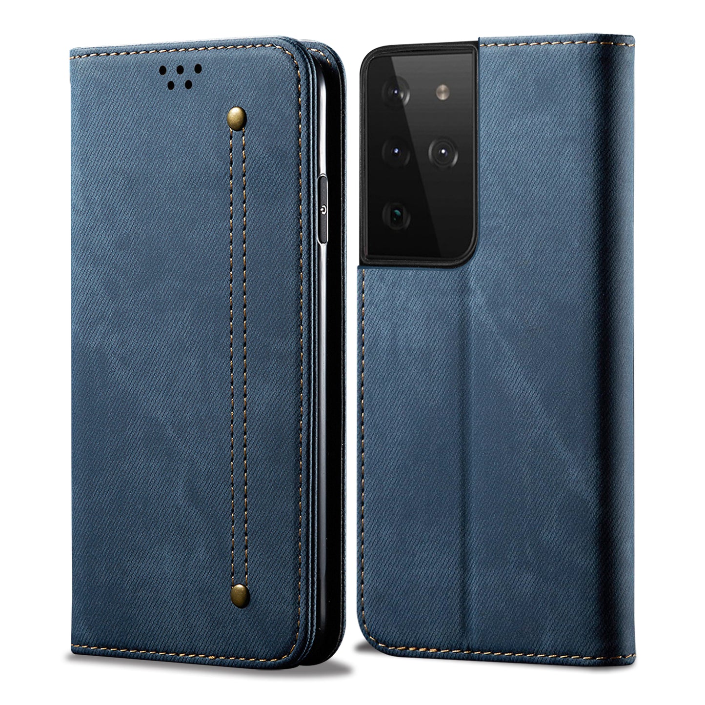 Retro Demin Wallet Leather Galaxy S22 Ultra Case Frosted TPU Shell