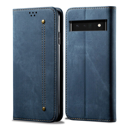 Retro Demin Wallet Leather Google Pixel 6 Case Frosted TPU Shell