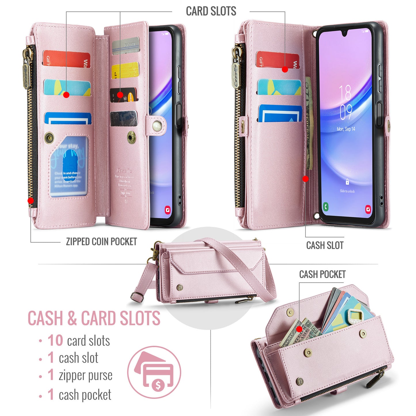 Women Shoulder Bag Samsung Galaxy A15 Case Card Slots Buckle Pockets