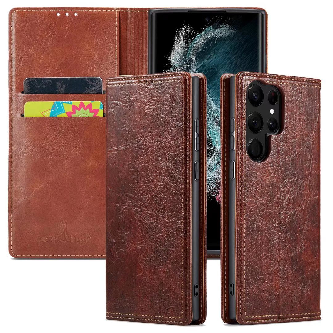 Tree Artificial Leather Galaxy S22 Ultra Case Wallet Stand