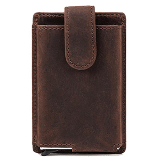 Men's Genuine Leather Business Card Case Automatic Buckle Slim