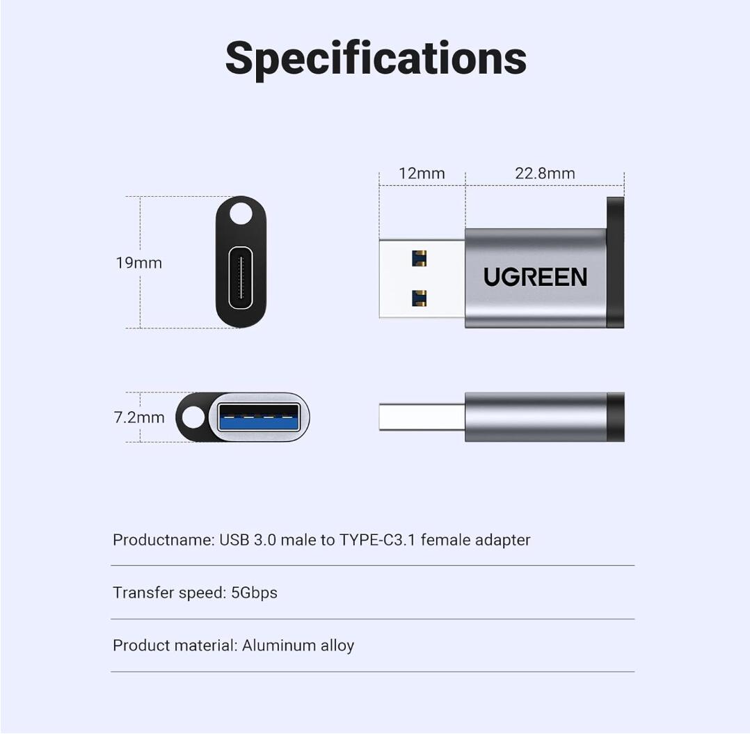 High Speed Date Transfer USB 3.0 to USB-C Cable Adapter