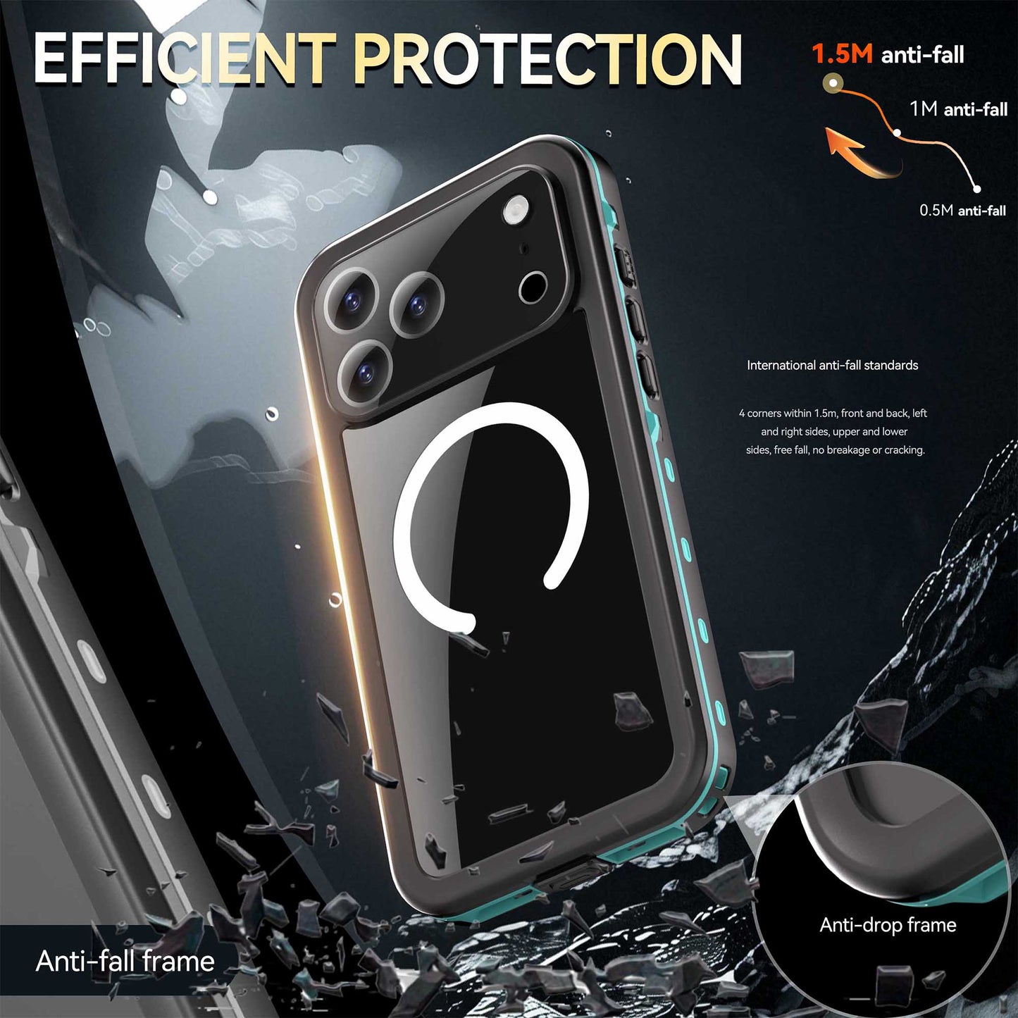 Ultramarine Technology IP68 Waterproof MagSafe Phone Case with Sensor Button & Hand Lanyard - iPhone 17 Pro Max