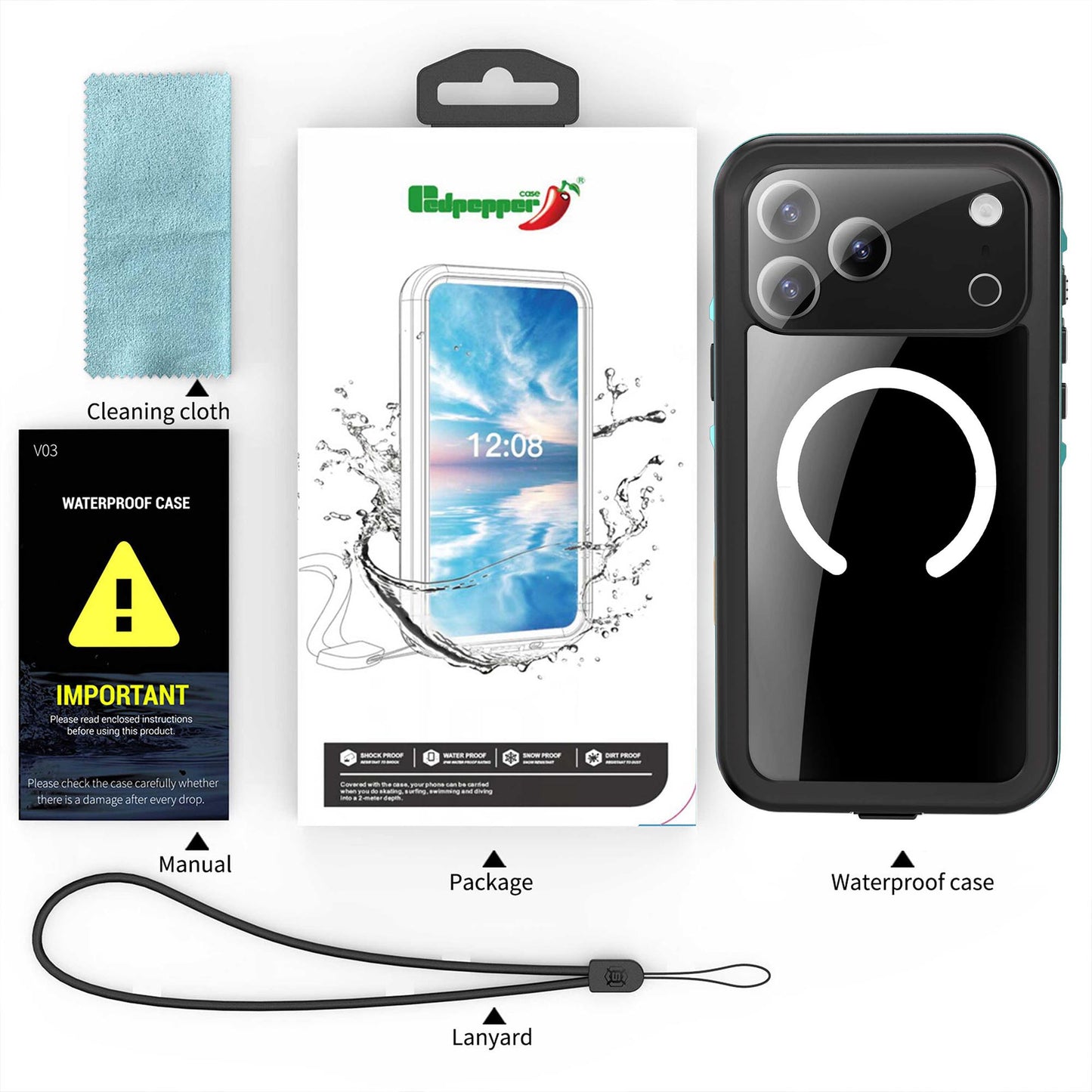 Ultramarine Technology IP68 Waterproof MagSafe Phone Case with Sensor Button & Hand Lanyard - iPhone 17 Pro Max