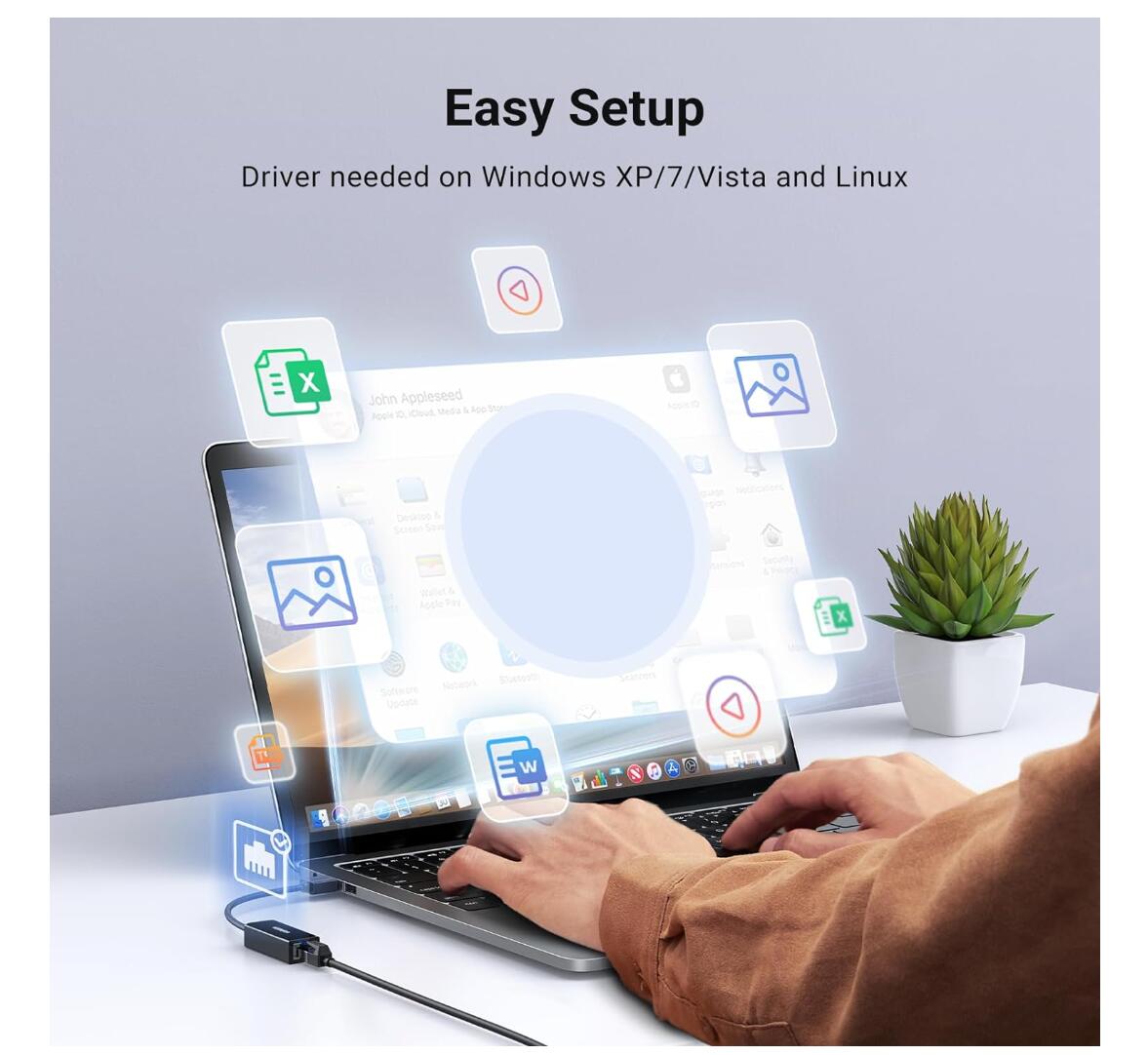 LAN Network USB-A to Ethernet Cable Adapter RJ45 Wired