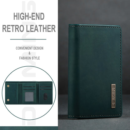 Retro Leather Tri-fold Card Case Magnetic Clip