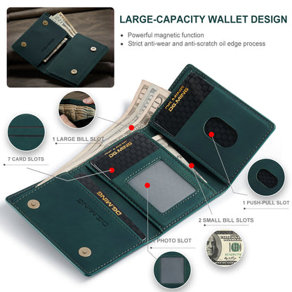 Retro Leather Tri-fold Card Case Magnetic Clip