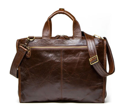 Men's Genuine Leather Briefcase Laptop Bag Large Capacity Business Casual Square