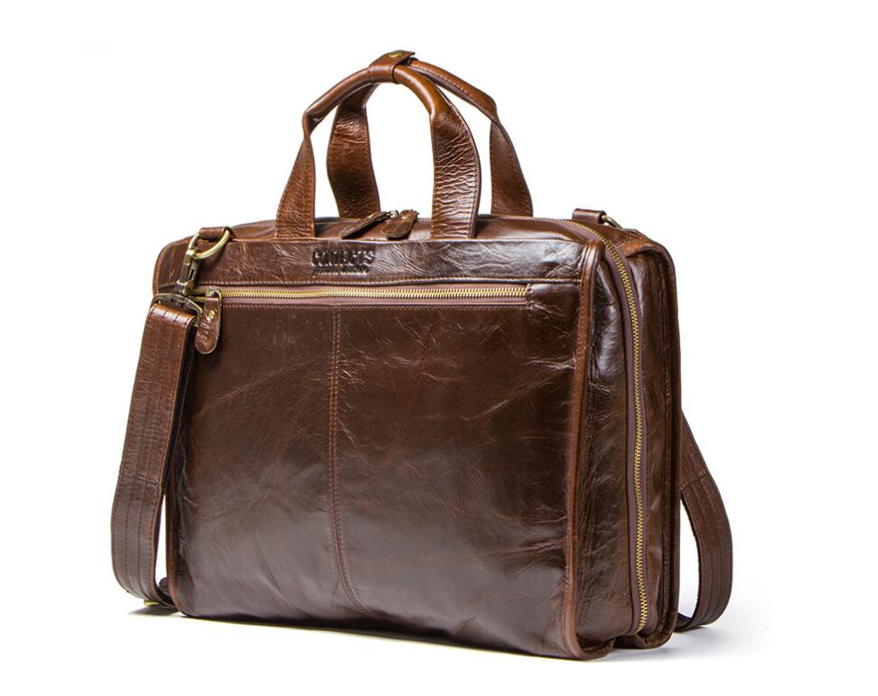 Men's Genuine Leather Briefcase Laptop Bag Large Capacity Business Casual Square