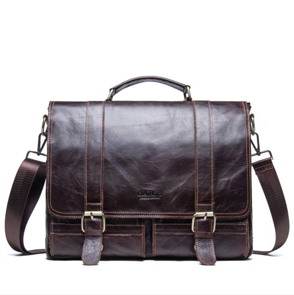 Men's Genuine Leather Briefcase Laptop Bag Casual Portable Business Large Capacity Diagonal