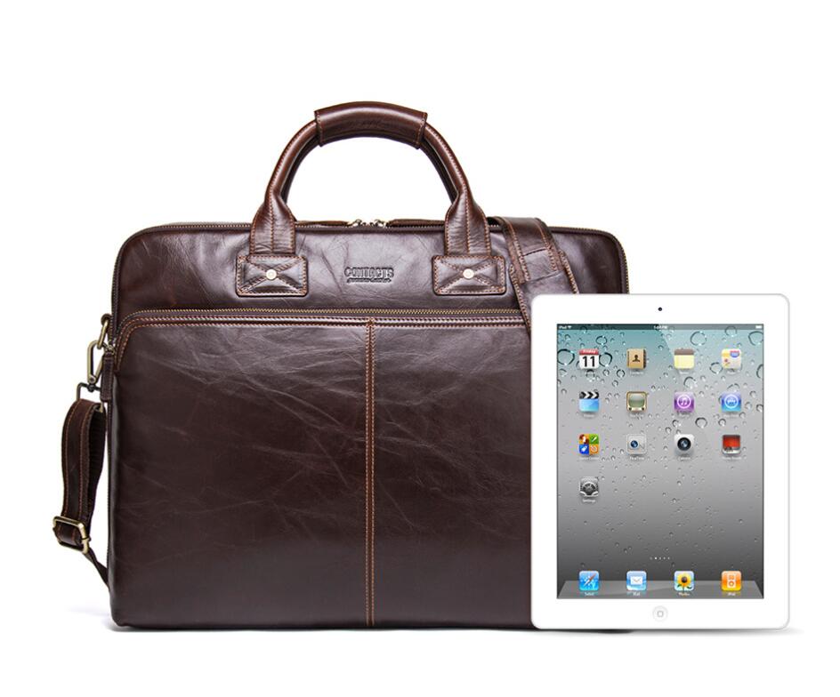 Men's Genuine Leather Briefcase Laptop Bag Classical Large Capacity Multi Pockets