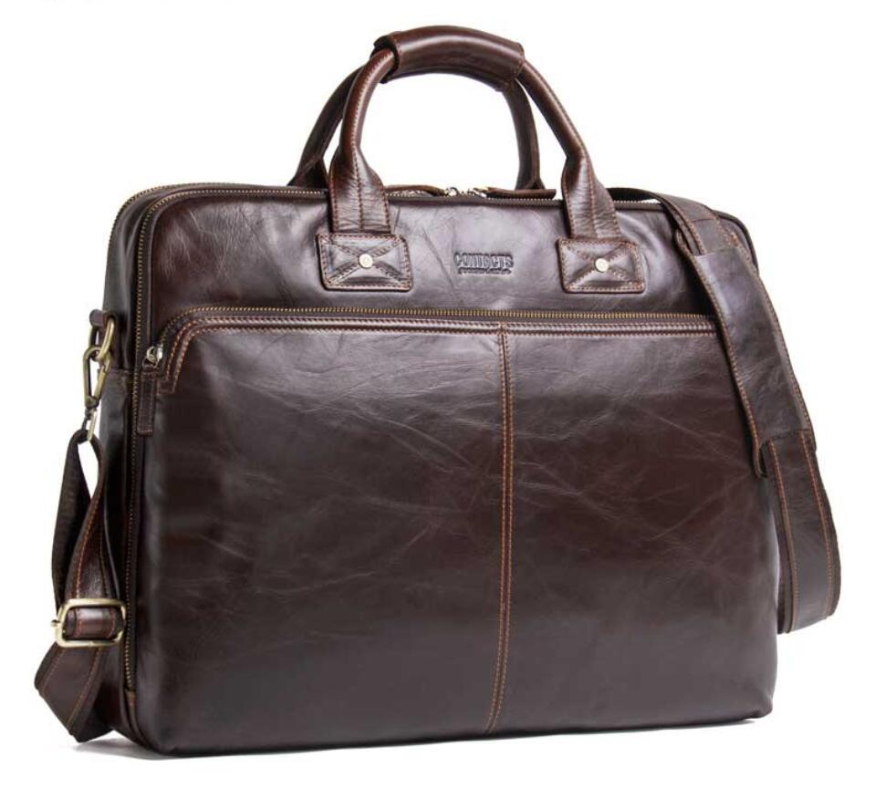 Men's Genuine Leather Briefcase Laptop Bag Classical Large Capacity Multi Pockets