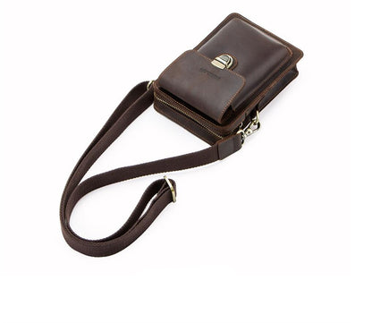 Men's Genuine Leather Handbag Phone Bag Retro Mini Belt Clip Buckle