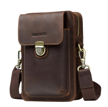 Men's Genuine Leather Handbag Phone Bag Retro Mini Belt Clip Buckle