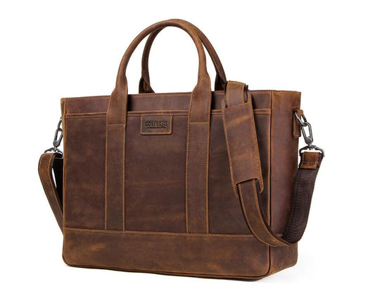 Men's Genuine Leather Briefcase Laptop Bag Business Casual Flap