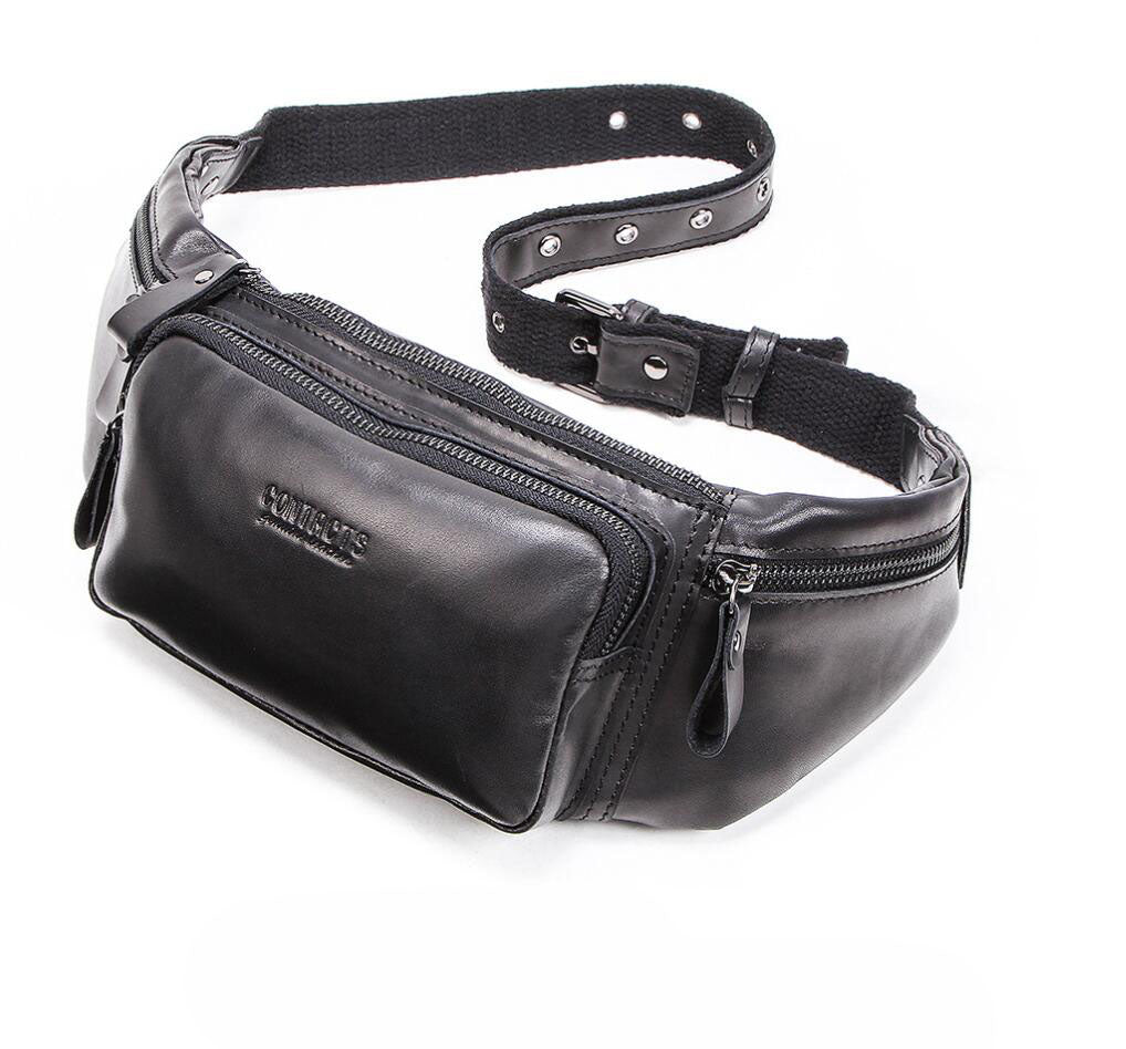 Men's Genuine Leather Fanny Pack Waist Bag Phone Sports Multifunctional Dual Pocket