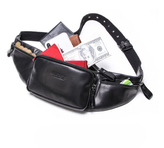 Men's Genuine Leather Fanny Pack Waist Bag Phone Sports Multifunctional Dual Pocket