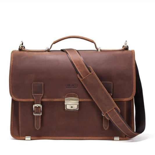 Men's Genuine Leather Messenger Bag Laptop Ourdoor Travel Retro