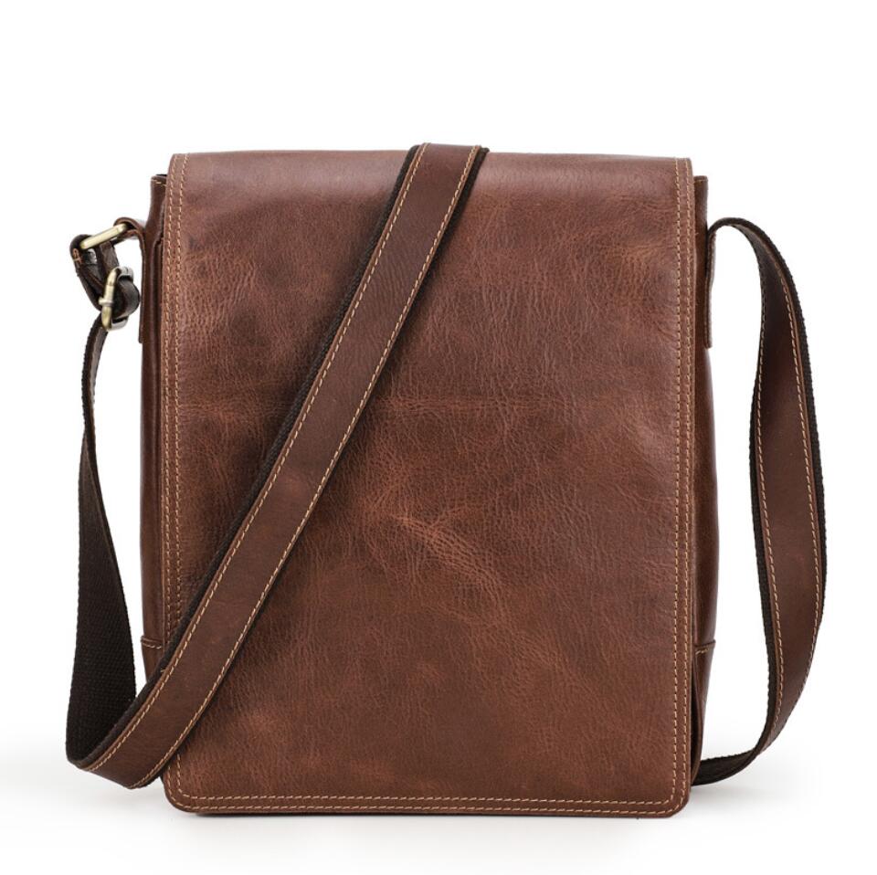 Men's Genuine Leather Messenger Bag Tablet Retro Flip Leisure Tofu Cube