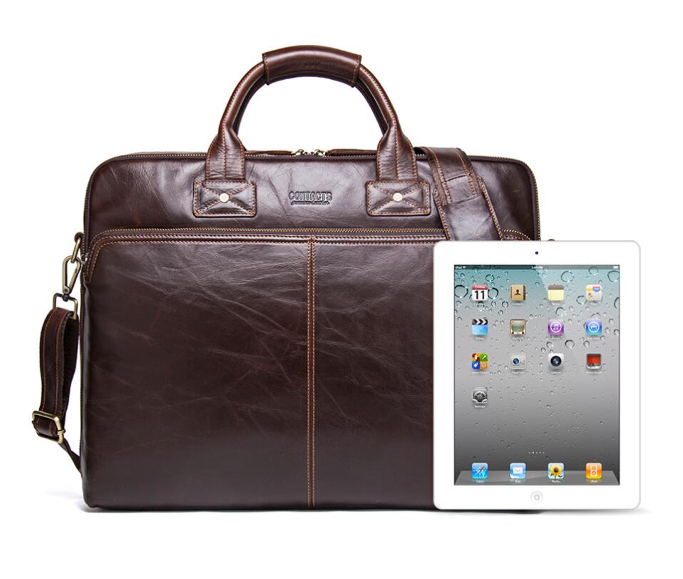 Men's Genuine Leather Briefcase Laptop Bag Large Capacity Business Pockets