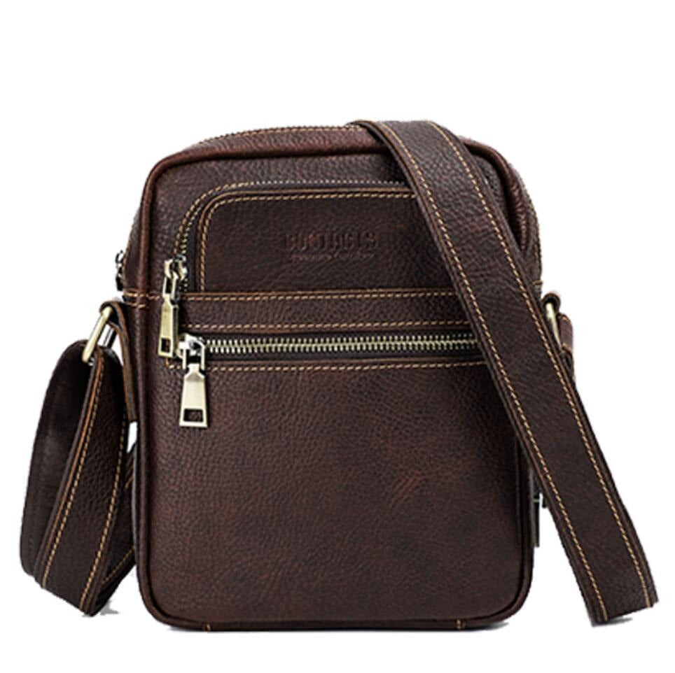 Men's Genuine Leather Handbag Phone Bag Fashion Multi Zipper