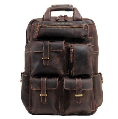 Men's Genuine Leather Backpack Laptop Bag Retro Leisure Portable Travel Large Capacity