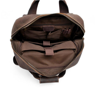 Men's Genuine Leather Backpack Laptop Bag Retro Leisure Portable Travel Large Capacity