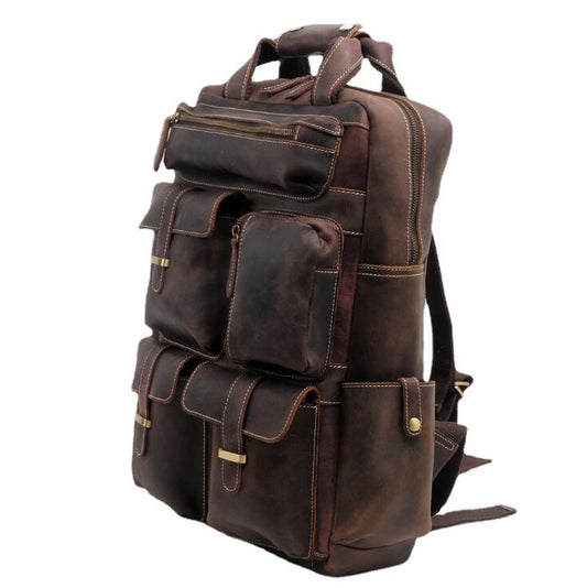 Men's Genuine Leather Backpack Laptop Bag Retro Leisure Portable Travel Large Capacity