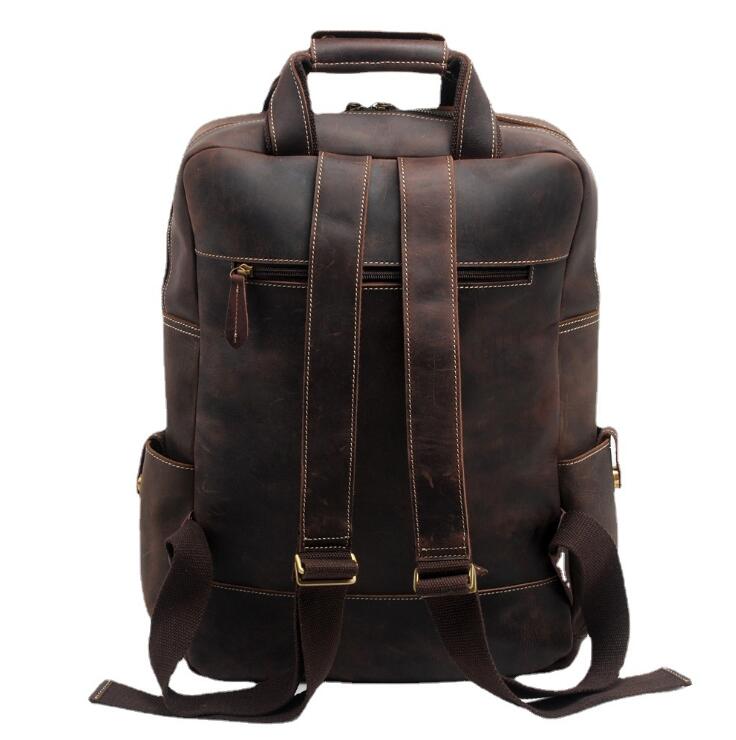 Men's Genuine Leather Backpack Laptop Bag Retro Leisure Portable Travel Large Capacity