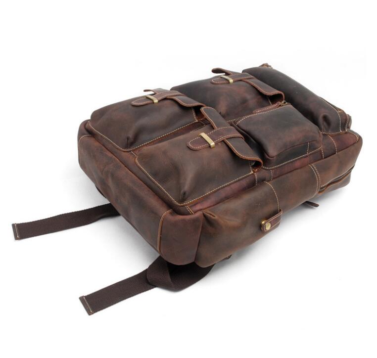 Men's Genuine Leather Backpack Laptop Bag Retro Leisure Portable Travel Large Capacity