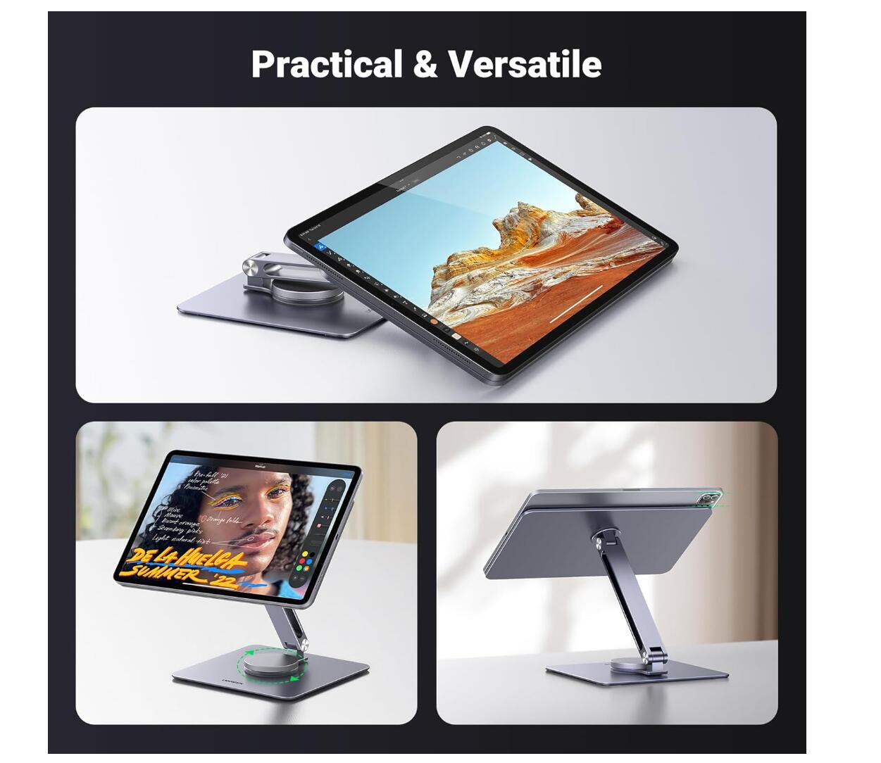 Magnetic Tablet Stand Desk Aluminum Portablet Dock Rotating Base