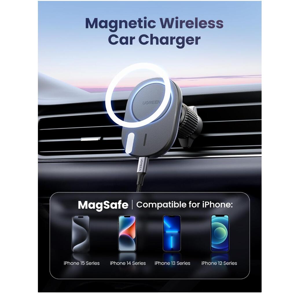 Magsafe Magnetic Wireless Phone Car Charger Mount Dual Air Vent